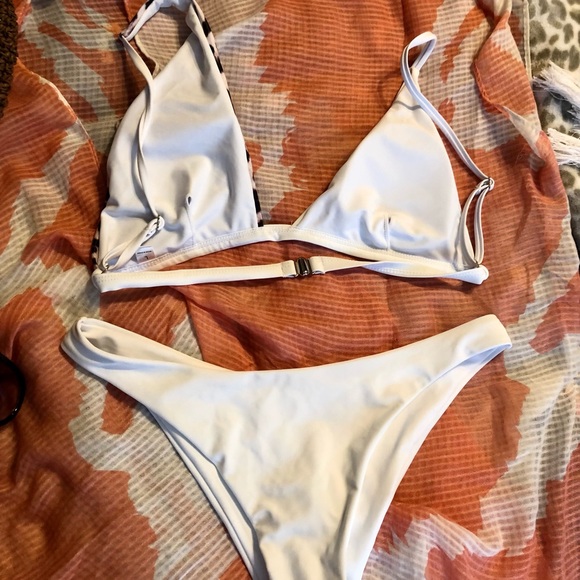 White & Leopard Color Block Bikini - Size Large - Picture 8 of 9